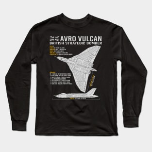 Vulcan Bomber UK Jet Aircraft RAF Airplane Plane Blueprint Long Sleeve T-Shirt